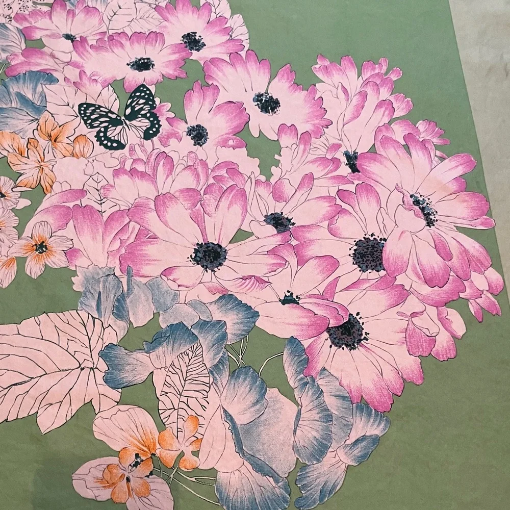 CHRISTIAN DIOR Green Floral Square Silk Scarf. 31x30. Made in France
